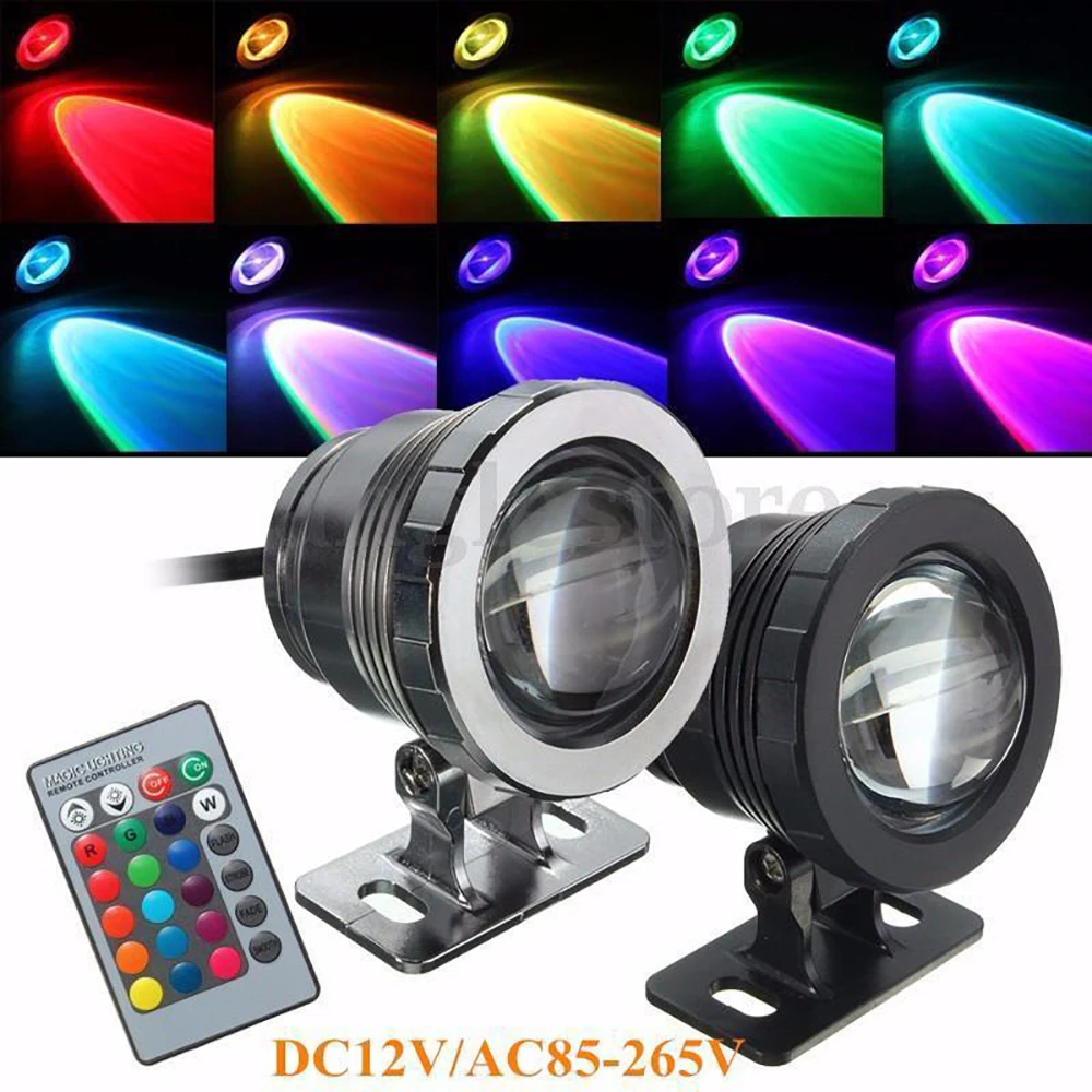 

10W LED Underwater Light Submersible Garden Pond Fountain 24 Keys Remote Controlled RGB Lamp for Swimming Pool Aquarium