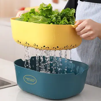 

Drain Basket Colander Fruit Vegetable Washing Basket Strainer Double Layer Drainer With Handle Kitchen Storage Tools 1PC