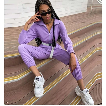 

Rompers Womens Jumpsuit Vintage Belted Overalls Pocket Purple Cool Streetwear Ladies Casual One Piece Fashion Pant Clothes