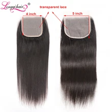 Longqi волосы прозрачное кружево Закрытие 4x4 5x5 закрытие шнурка бразильские Remy прямые человеческие волосы Закрытие 10-18 дюймов