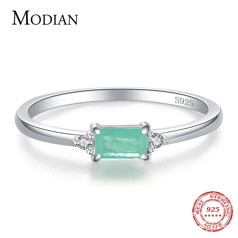 Modian Charm Luxury Real 925 Stelring Silver Green Tourmaline Fashion Finger Rings For Women Fine Jewelry Accessories New Bijoux