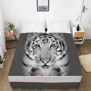 

3D Fitted Sheet Bed Mattress Fitted Cover Custom Design Bed Linens Sheets Bedsheet White 137x190 Animal Tiger Bedding Sheets