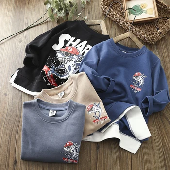 

Children sweater spring autumn 2020 new cotton cartoon two fake t-shirts high quality kids 3-9 years tops clothes