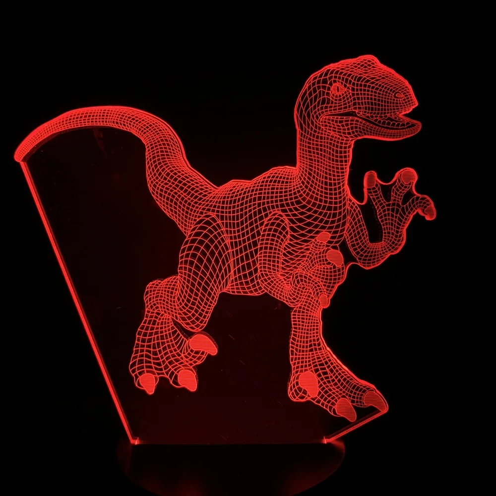 3D светильник светодиодный ночник на батарейках Велоцираптор Дракон животное