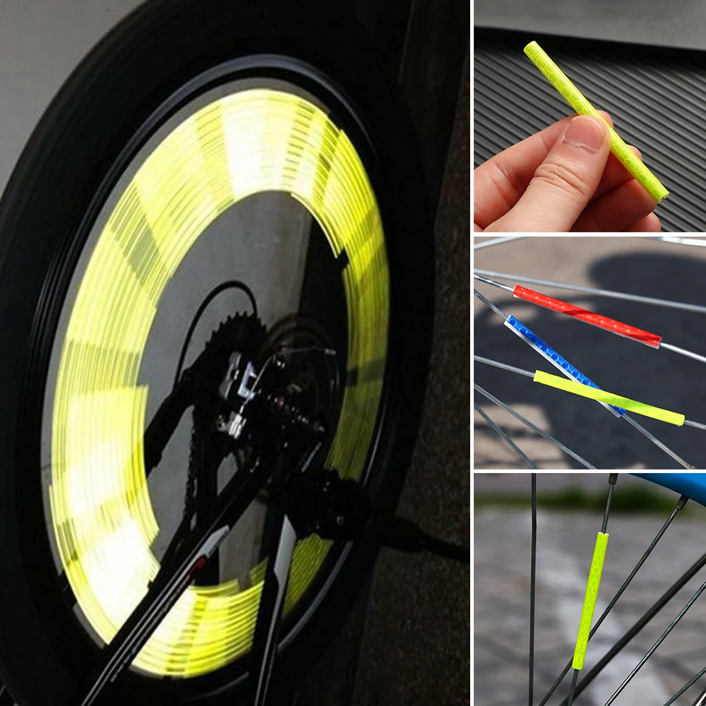 Bicycle Reflective Tube Clip On Lights Wheel Rim Spoke Safety Warning Light Cycling Bike Strip Reflector Sports Accessorie 12Pcs bike accessories