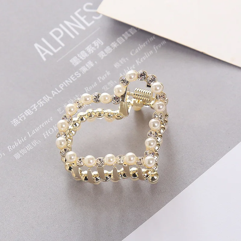 1Pc Geometric Pearl Hair Clip Crab Claw For Women Girls Hollw Full Rhinestone Metal Hair Claws Heart Fashion Hair Accessorie