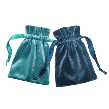 

Custom Logo Tiffany-Blue Velvet Bag Soft Flannel Drawstring Storage Pouches Jewelry Gift Beads Containers Bags
