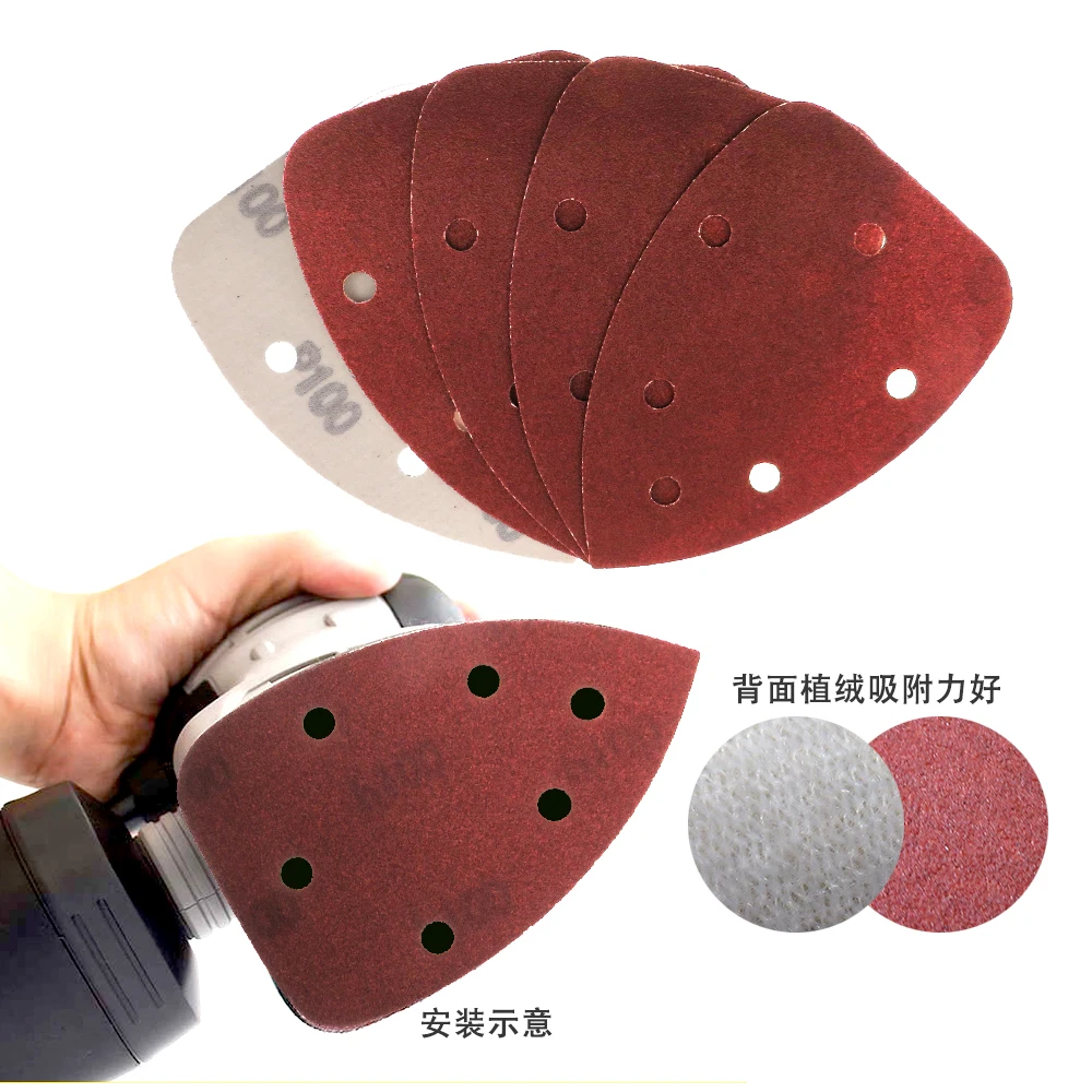 20 Pcs 140*98MM Hook and Loop Sandpaper 6 Holes Triangle Sand Paper Sanding Discs For Car Polishing Grit 40-1000
