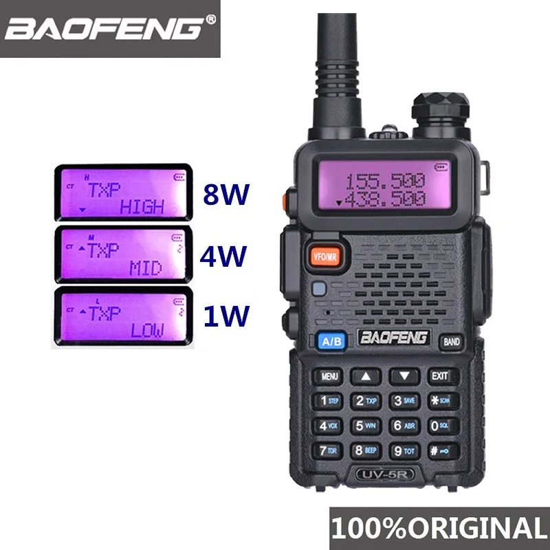 Портативная рация Baofeng UV-5R 8 Вт для охоты UHF VHF, радио, коммуникатор Baofeng UV 5R, Любительская рация UV5R, рация PTT CB, радиостанция портативная цифровая рация baofeng портативный терминал vhf и uhf 1024 каналов dmr двойное время радио уровень 2 gps рация