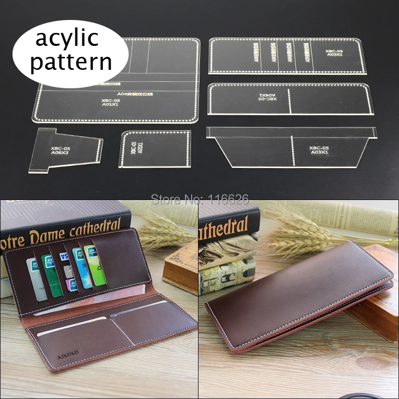 

DIY leather craft long folded card holder wallet acylic pattern stencil transparent template set