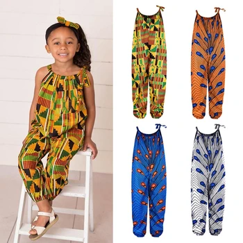 

4-10Y Kid Girls Jumpsuit Pants African Dashiki Digital Print Overalls Suspenders Loose Trousers Jumpsuit Children Onesie Clothes