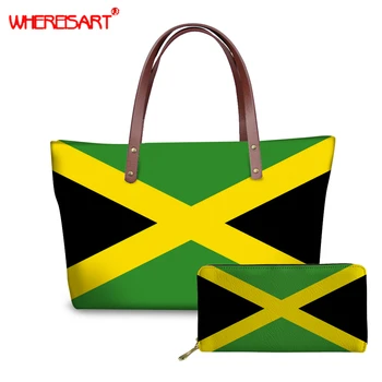 

WHEREISART Women Handbag with Purse National Jamaica Flag Pattern Casual Shoulder Bag Totes Bags Wallets Ladies Bolsa Feminina