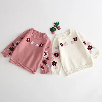 

2019 New Pattern Girl Autumn And Winter Handmade Embroidered Crochet Knitted Round Collar Sweater Baby Sweater Jacket