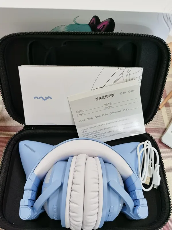 Orignal Full new YOWU 3S Cat ears Blue Wireless bluetooth headset  LED Luminescence Comics game headphone for girl
