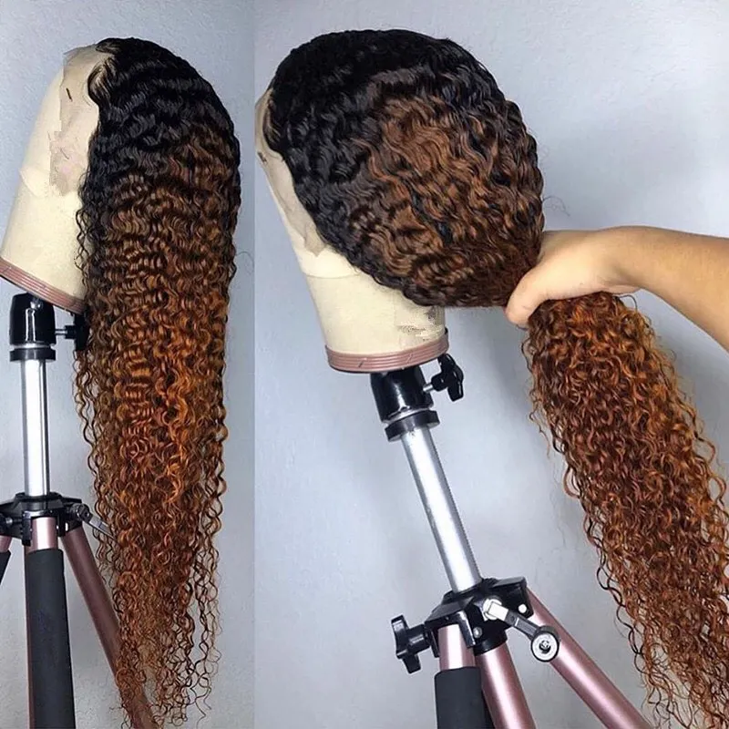 1B 30 Ombre Curly Lace Front Human Hair Wig for Black Women 13*4 Brazilian Remy Hair 130% Free Part Pre Plucked with Baby Hair