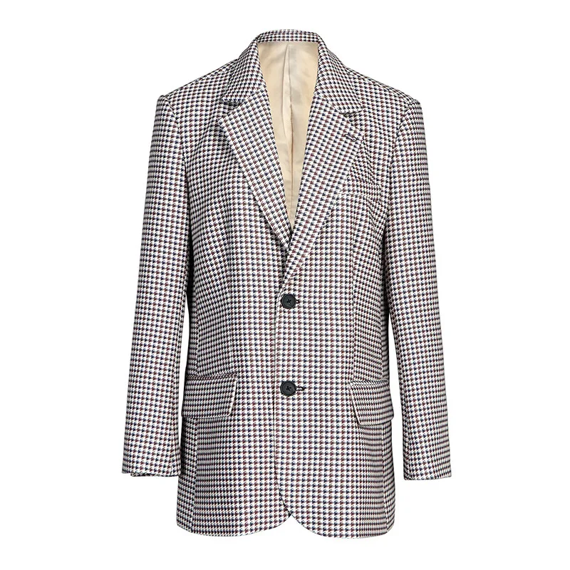 Vintage Women Plaid Blazer 2019 Fall Office Lady Single Breasted Notched Long Blazer Jacket Autumn Suit Coat Womens Blazers