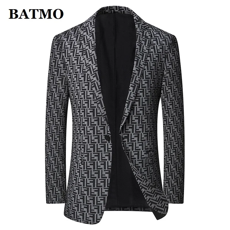 

BATMO 2020 new arrival spring&summer print thin casual blazer men,men's plaid suits jackets ,XZ1923
