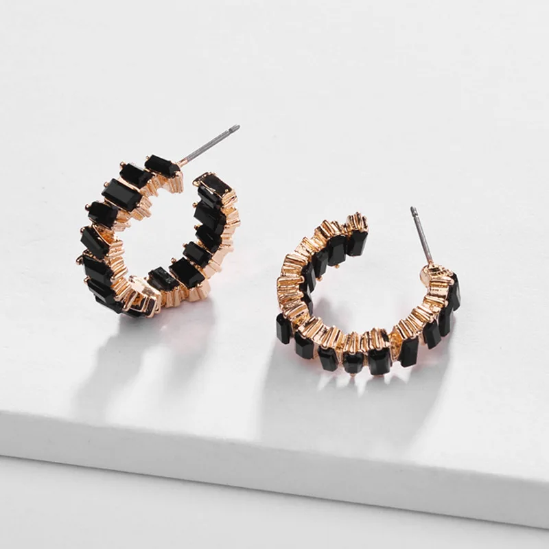 

Designer Black Glass Crystal Jeweled Big Hoop Earrings Set for Women