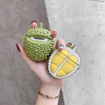 

for Airpods 2 1 Silicone coque Case Bluetooth Earphone Case Cute fruit Durian Accessories Protective Cover with Ring Strap