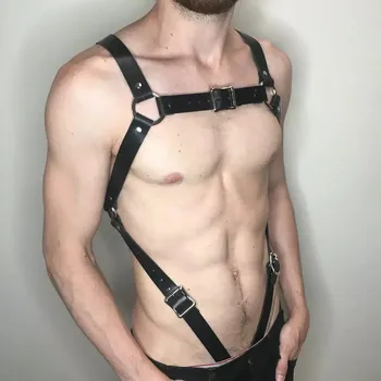 BDSM Brust Gürtel Einstellbar Fetisch Männer Leder Top Körper Bondage Hosenträger 1