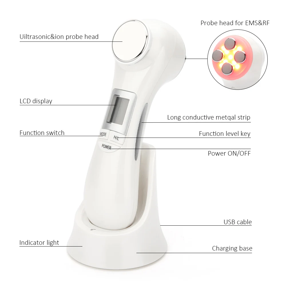  6 in 1 LED RF Photon Therapy Facial Skin Lifting Rejuvenation Vibration Device Machine EMS Ion Micr - 4000261222075