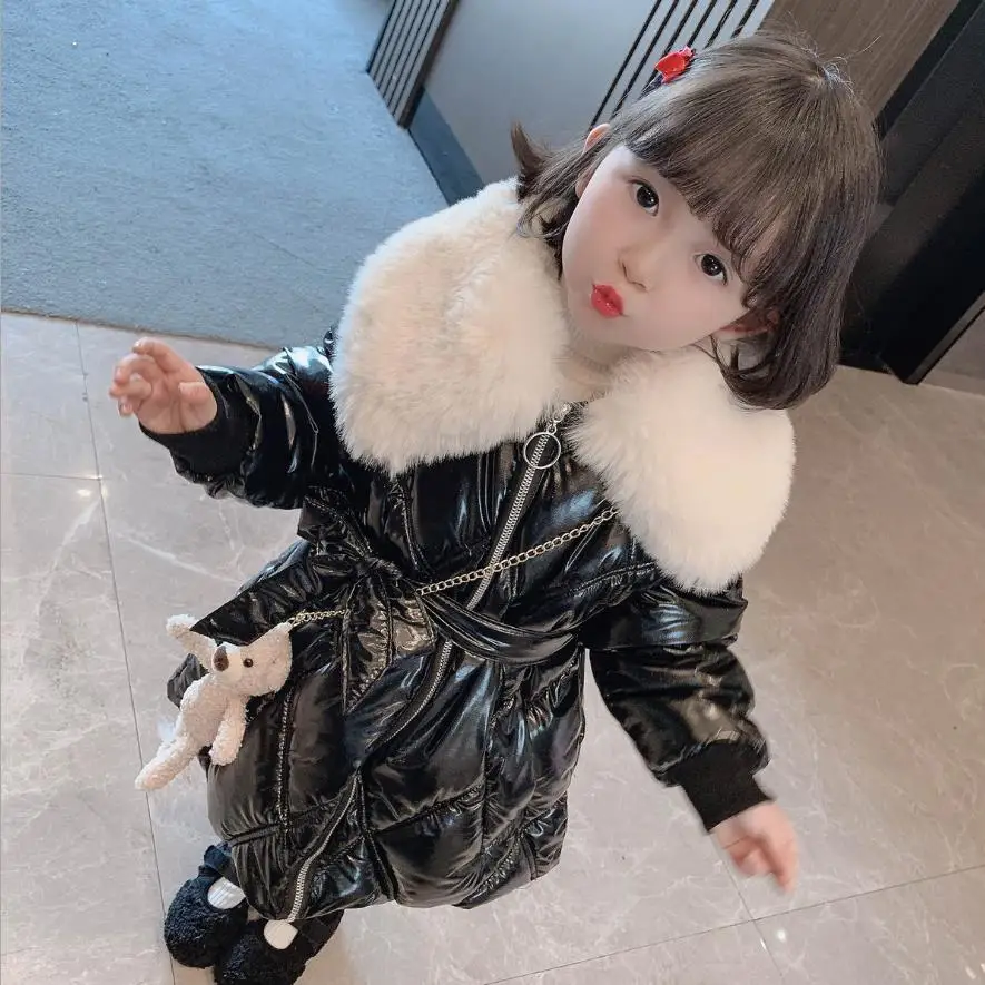 

Winter new fur collar thicken jacket girls warm fashion cotton coats children free package outerwear outfit 2-8Y ws1913
