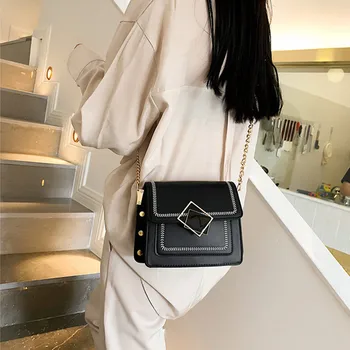 

PU leather messenger bag chain women 2020 small shoulder bag special bag design lock travel bag ladies