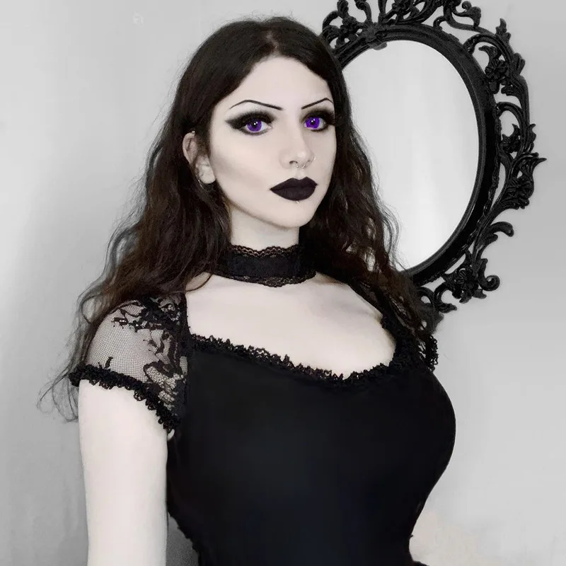Женская футболка с коротким рукавом Goth Apparel винтажная облегающая кружевной
