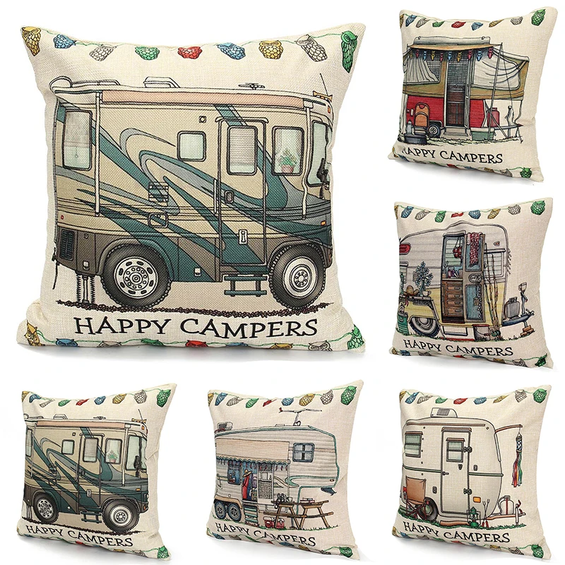 Чехол для подушки автомобиля Campers хлопковый льняной чехол Happy and дивана
