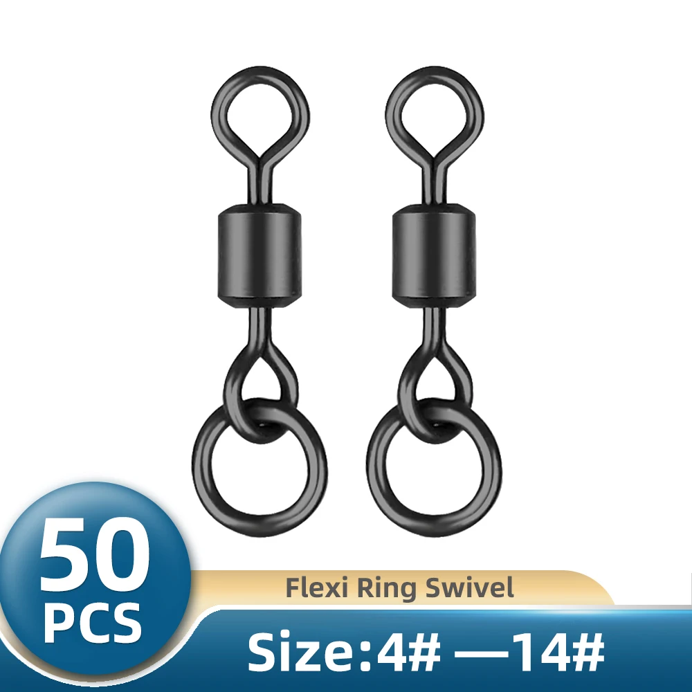 TIANNSII 50pcs Carp Fishing Swivels Flexi Ring with Ring Micro Rig
