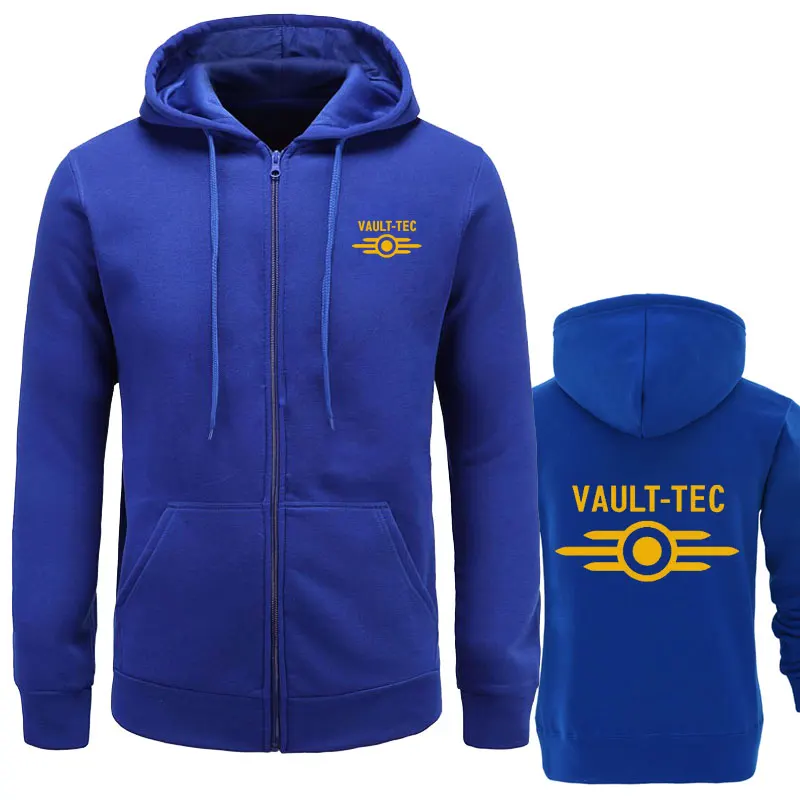 

2019 New autumn Hoodies men Fashion Vault -Tec logo Gaming Video Game Fallout print Casual Slim Zipper Male Hoodies Sweatshirts