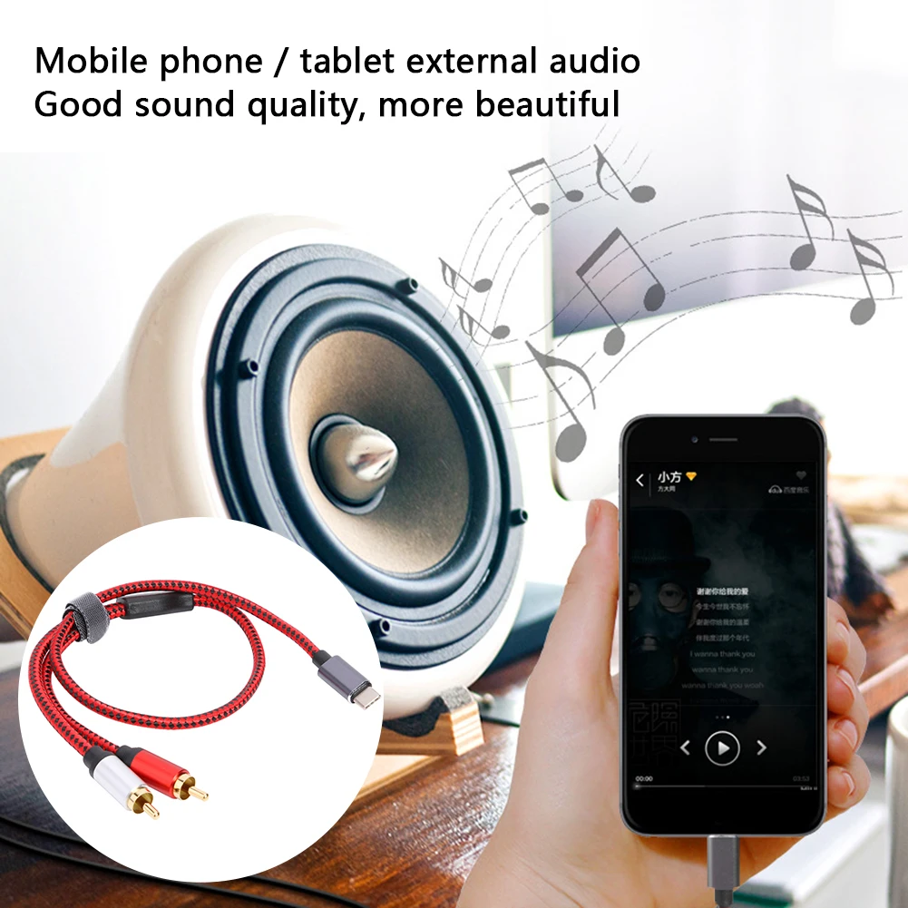 Usb Audio Kabel Type C Male Naar 2 Rca Male Audio Kabel Voor Xiaomi Huawei Tablet Speaker Versterker Tv 0.5M 1M 1.5M