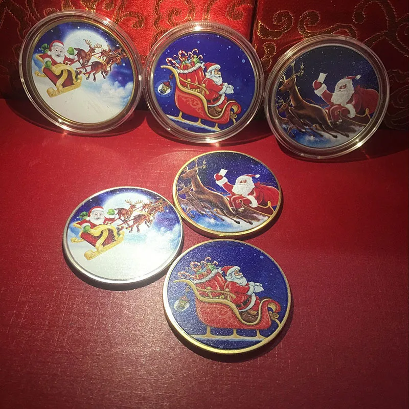 

Christmas Commemorative Coin Medal Color Printing Santa Bitcoin Metal Crafts Gift Souvenir Coins