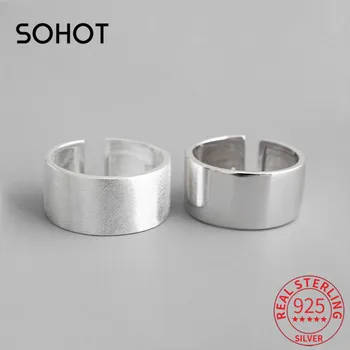 

SOHOT 100% 925 Sterling Silver Wide 9mm Round Circle Opened Women Charm Ring Trendy 2020 New Tide Female Fine jewelry Bijoux