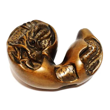 

Y6382 --- 2" Hand carved Boxwood Netsuke - Dragon in Gourd