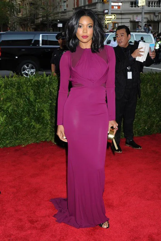 Met Gala Gabrielle Union Сексуальное Фиолетовое Вечернее платье для выпускного вечера с вырезом лодочкой с длинным рукавом платья для матери невесты