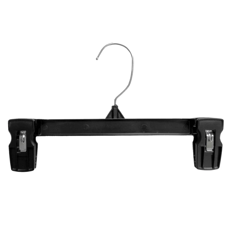 

25 Pack Recycled Heavy Duty Plastic Bottoms Hangers 12 Inch with Ridged Pinch Clips Pants Hangers, Black