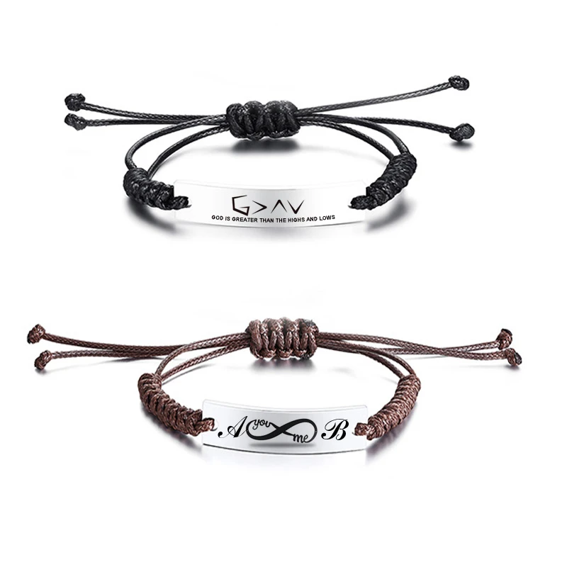

Customize Stainless Steel Blank ID Tag Bracelet For Men Women Children Personalized Bracelet Adjustable GOD IS GREATER Jewelry