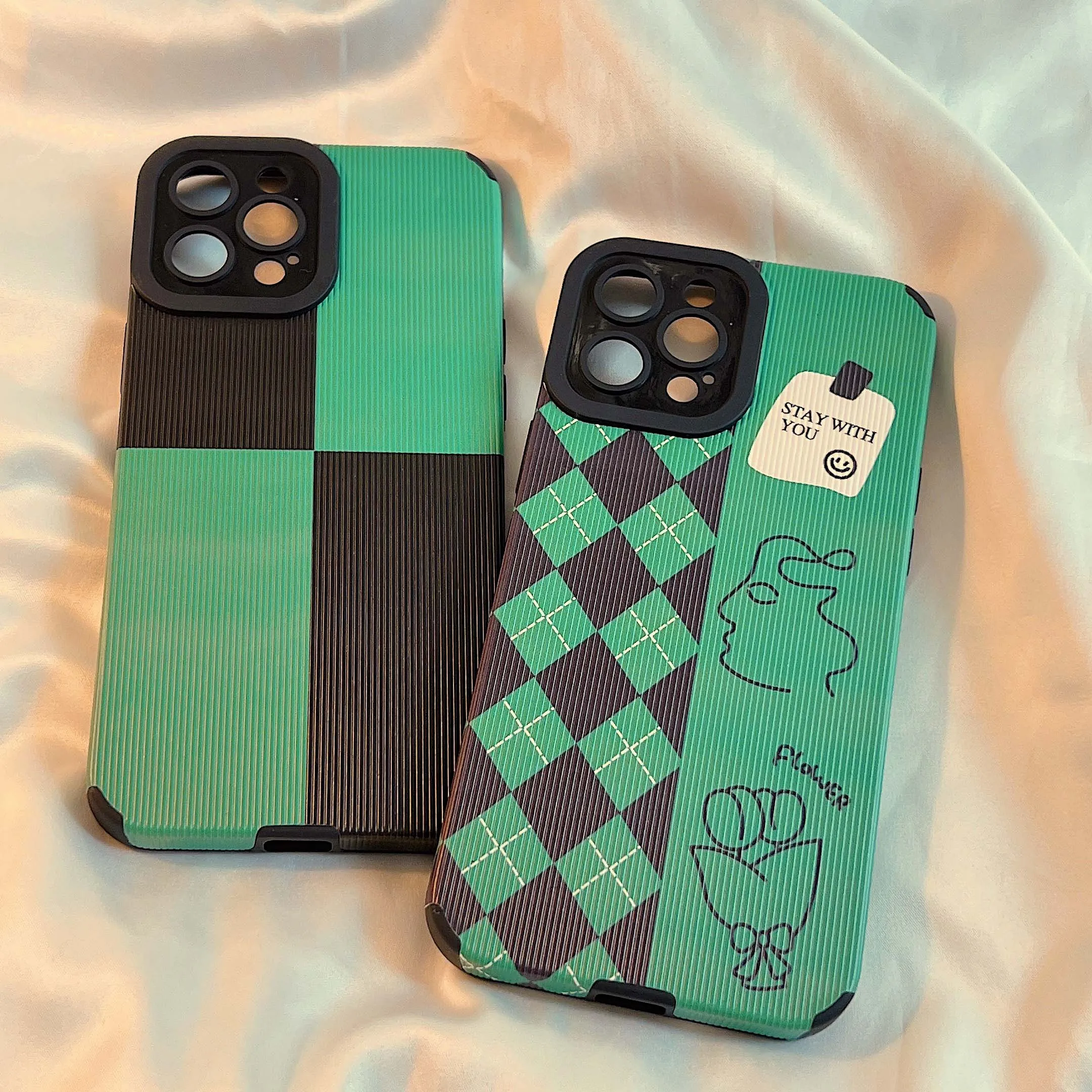 Green Leather Soft Silicone Art Ins Phone Case For Iphone 13 12 Pro Max