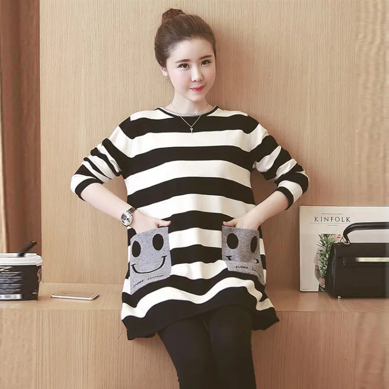 

Loose Maternity Nursing Sweater Pregnant Striped Smiley Face Breastfeed Top Children Clothes