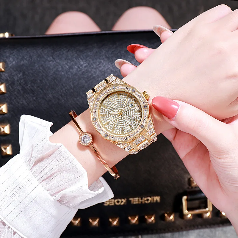 Женские кварцевые часы для женщин, серебряные часы, роскошные бриллиантовые женские часы, восьмиугольные наручные часы со стальным ремешком, водонепроницаемые часы с датой