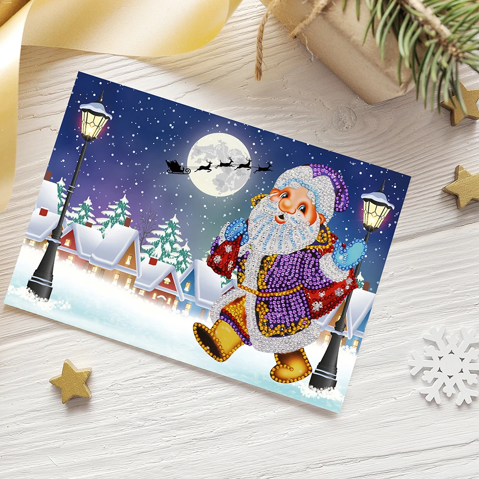 Shirliben 5d Diy бриллиантовый рисунок Рождество карты 4 шт. 8 шт. Алмазная мозаика Emboridery бусины Полный пользовательский Новогодний подарок с фигуркой Санты человек