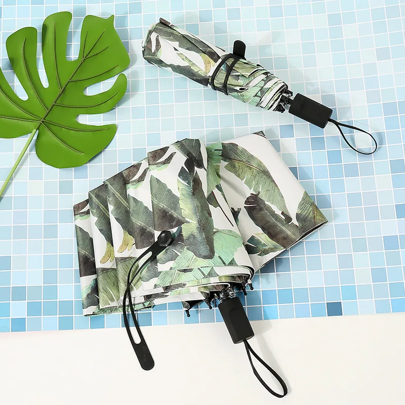 

Currently Available Wholesale New Style Creative Japanese Banana Leaf Three-fold Umbrella Hipster Vinyl Sun-resistant UV-Protect