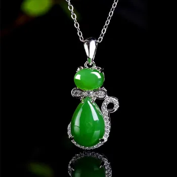

Dainty Female White Crystal Pendant Necklace Charm Sterling Silver Chain Necklaces For Women Cute Emerald Cat Wedding Necklace