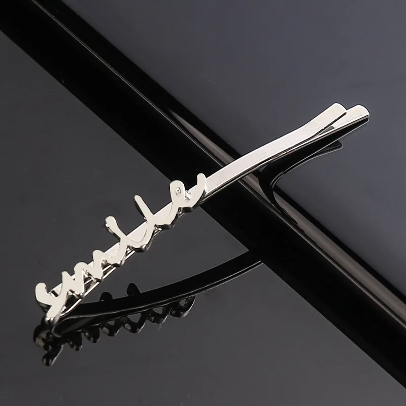 Smile Sliver 1 шт., 4 слова, шпилька, модная металлическая улыбка, счастливая любовь, сплав, заколки, заколки для волос, шпилька, инструмент для укладки, для женщин, девушек, золото/серебро - Цвет: Smile Sliver