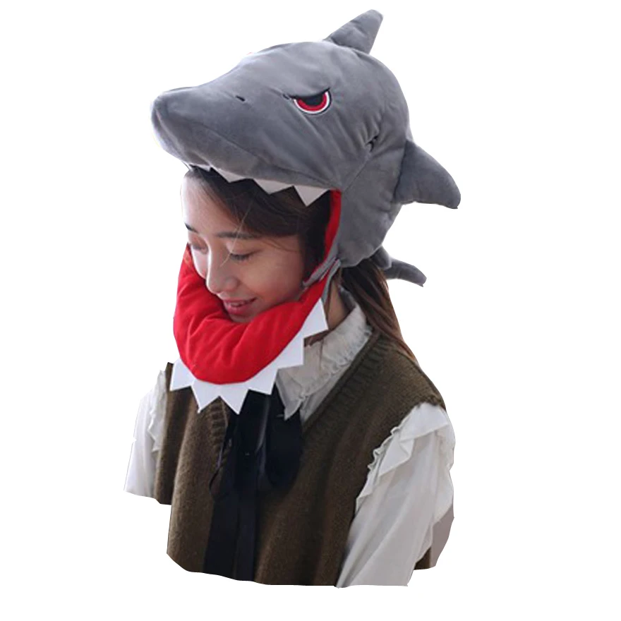 

Japanese Cute Shark Headgear Hood Hat Plush Toy Birthday Stuffed Cap Gift