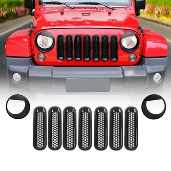 

Front Grille Inserts Bezels Headlight Trim Cover for Jeep Wrangler JK JKU 2007-2017 Car Accessories