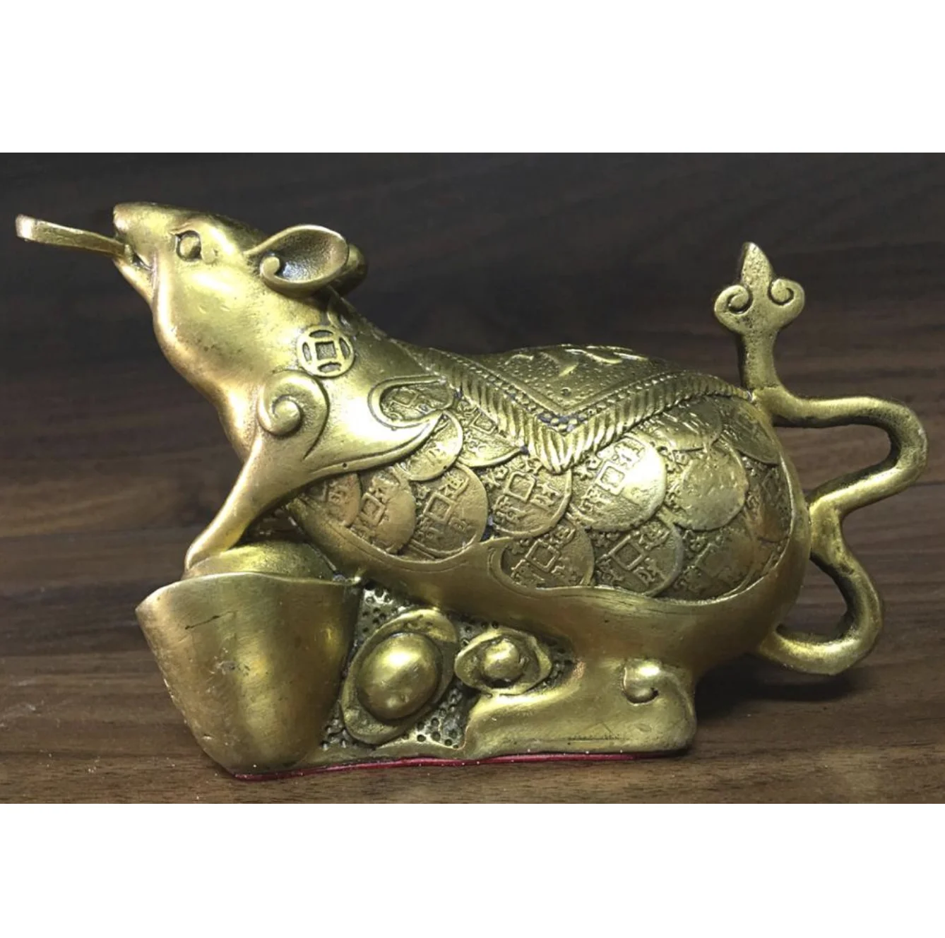 6,5 ''китайская Зодиак крыса монета с мышью Yuanbao деньги бронзовая статуя