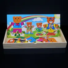 Сборка, мультяшный медведь, платье, меняющиеся деревянные пазлы, игрушка для детей, Классическая головоломка, деревянные головоломки, развивающие игрушки