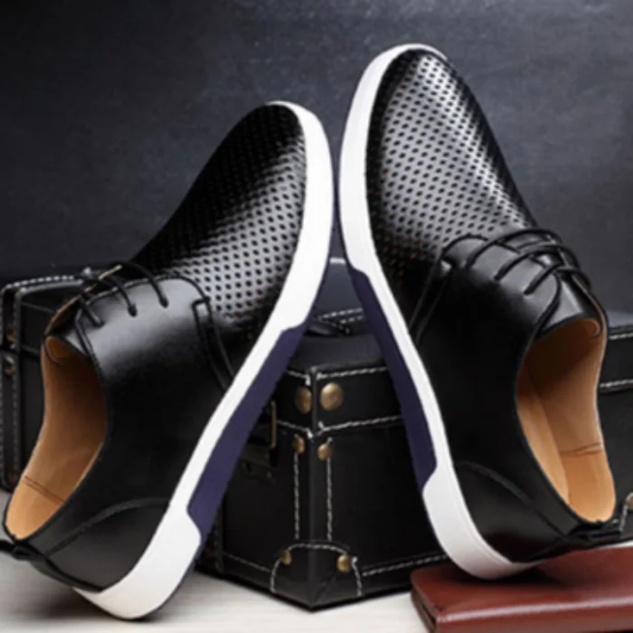 Men Casual PU Shoes Breathable Loafers Lace-up Flat Sneakers for Office Party New